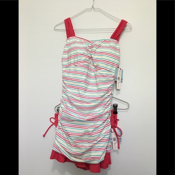 NWT Ruffle Multi Stripe Ruched Tankini - Picture 4 of 8